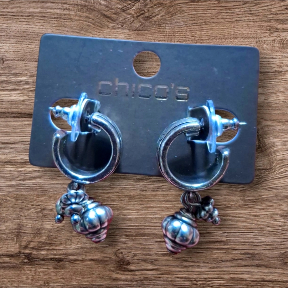 Chico's Silver Hoop Earrings with Shell Charms